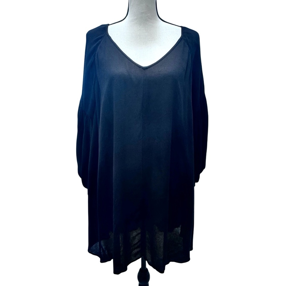 FREE PEOPLE BLACK V NECK SHORT FLUTTER SLEEVE OVERSIZED TUNIC